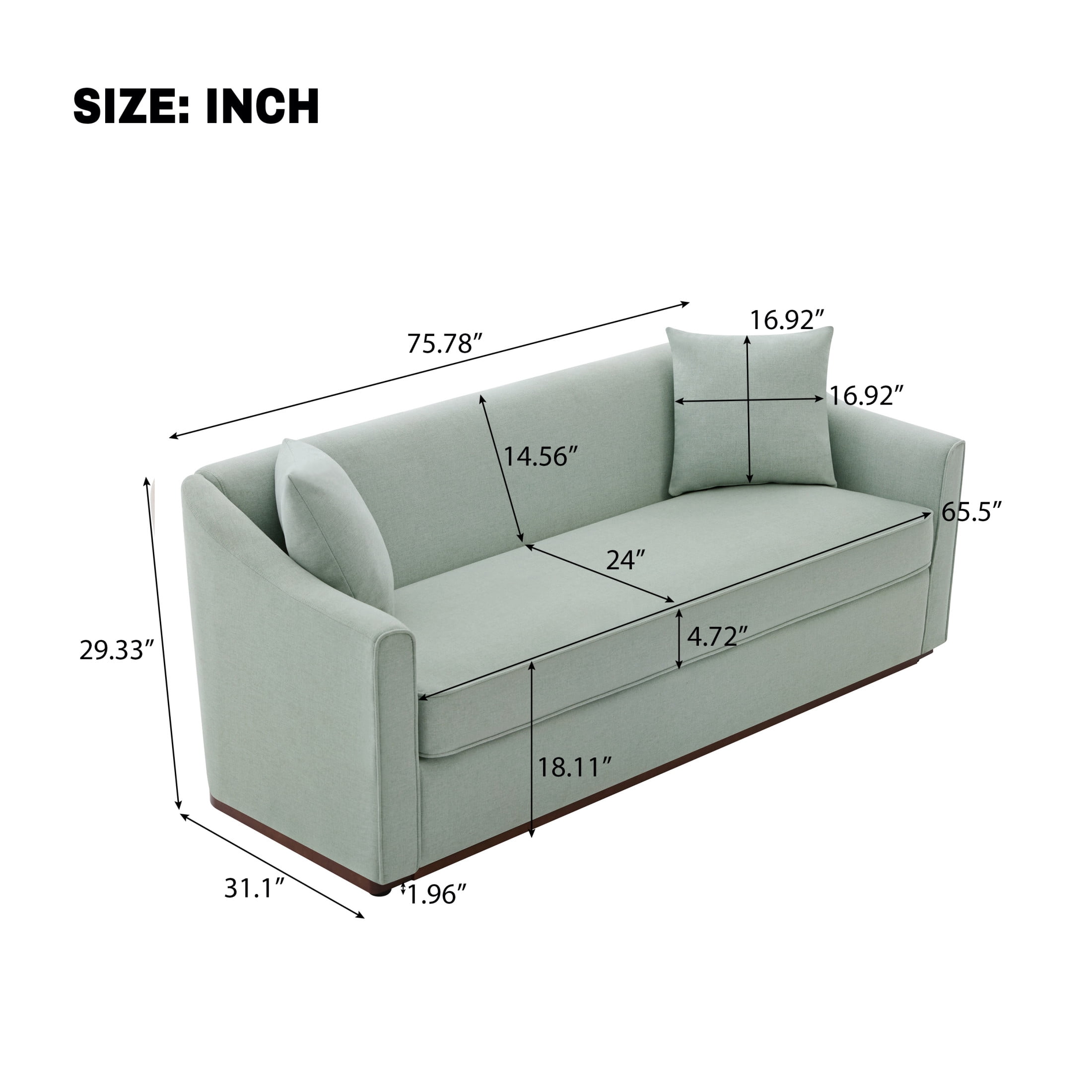 Christopher Knight Home 75.78" Modern Chenille Upholstered 3-Seater Sofa with Throw Pillows, Blue