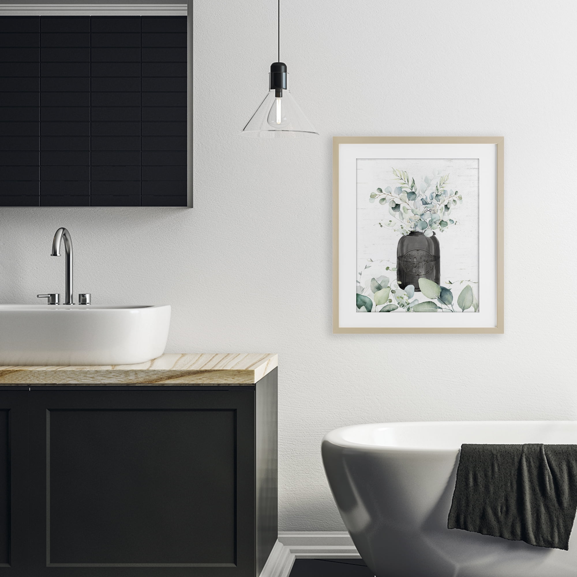 Soap Jar & Eucalyptus Birch Framed Print Under Glass, design by Lettered and Lined