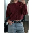 thumbnail image 6 of Women'S Button Up Crew Neck Cardigan Long Sleeve Knitted Sweater Outwear Wine Red M, 6 of 7