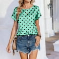 thumbnail image 4 of Women’s Short Sleeve Polka Dot Print Loose Fit Crew Neck Casual Blouse Lightweight Soft Fabric Top for Daily Wear Green L, 4 of 6