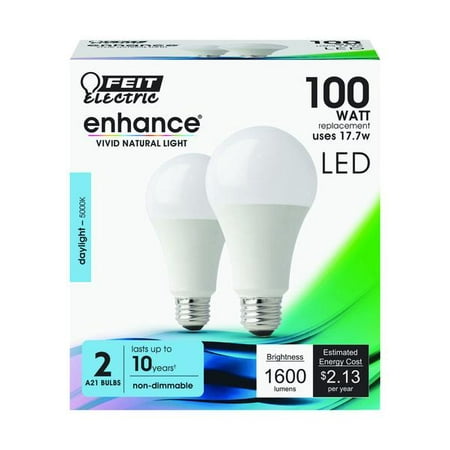 

Feit Electric Enhance A21 E26 (Medium) LED Bulb Daylight 100 Watt Equivalence 2 pk