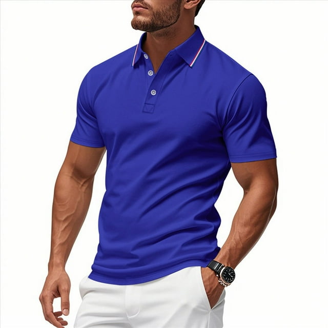 Camisa Casual de Corta para Hombre - Colección de Colores Lisos - Verano 2025 Azul Real L