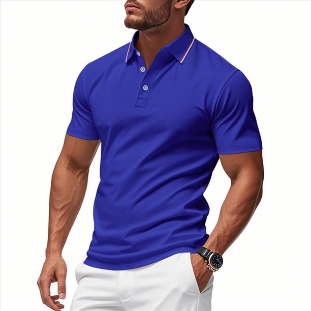 Camisa Casual de Corta para Hombre - Colección de Colores Lisos - Verano 2025 Azul Real L