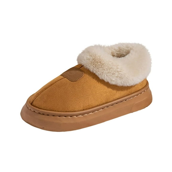 Xfvqtps Fluffy Slippers for Women Winter Warm Lined Suede Flatform Mini Boots Slip on Furry Cozy Short Ankle Shoes Indoor and Outdoor Plush Shoes Khaki