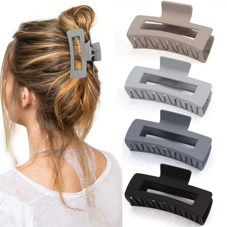 Southwit 4 PCS Claw Clips for Thick Hair Matte Hair Clips Grey Hair Claw  Clips Rectangular Hair Clips for Women Barrettes French Non-slip Design