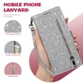 thumbnail image 7 of ELEHOLD Stylish Flip Wallet Case for Samsung Galaxy Z Fold 7,Bling Glitter Leather Zipper Pocket Card Slots Kickstand Function Magnetic Clasp Detachable Lanyard Purse Case,Silver, 7 of 7