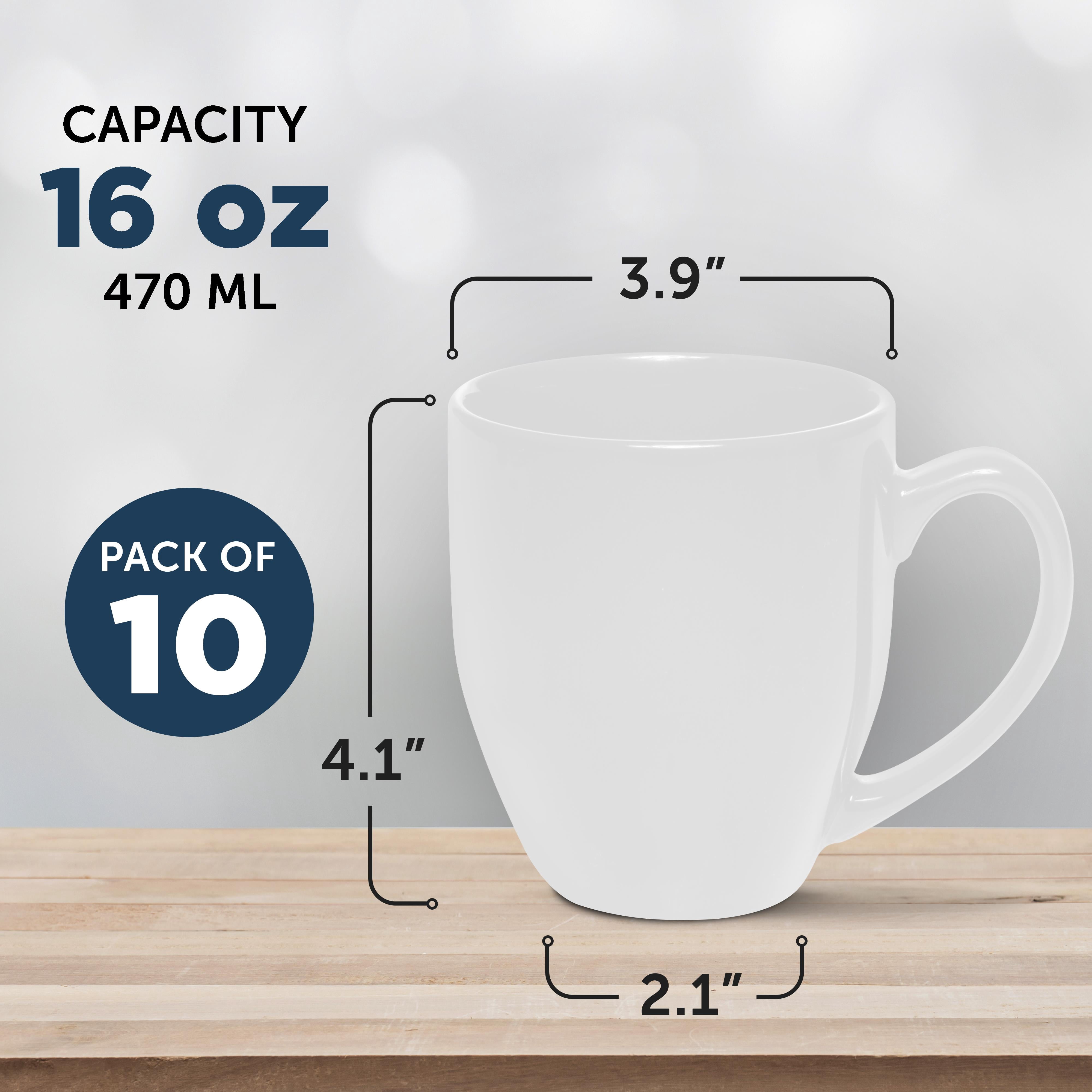 Large Coffee Cups 16 oz. Set of 10, Bulk Pack - Perfect for Tea, Espresso, Cappuccino, Hot Cocoa - White