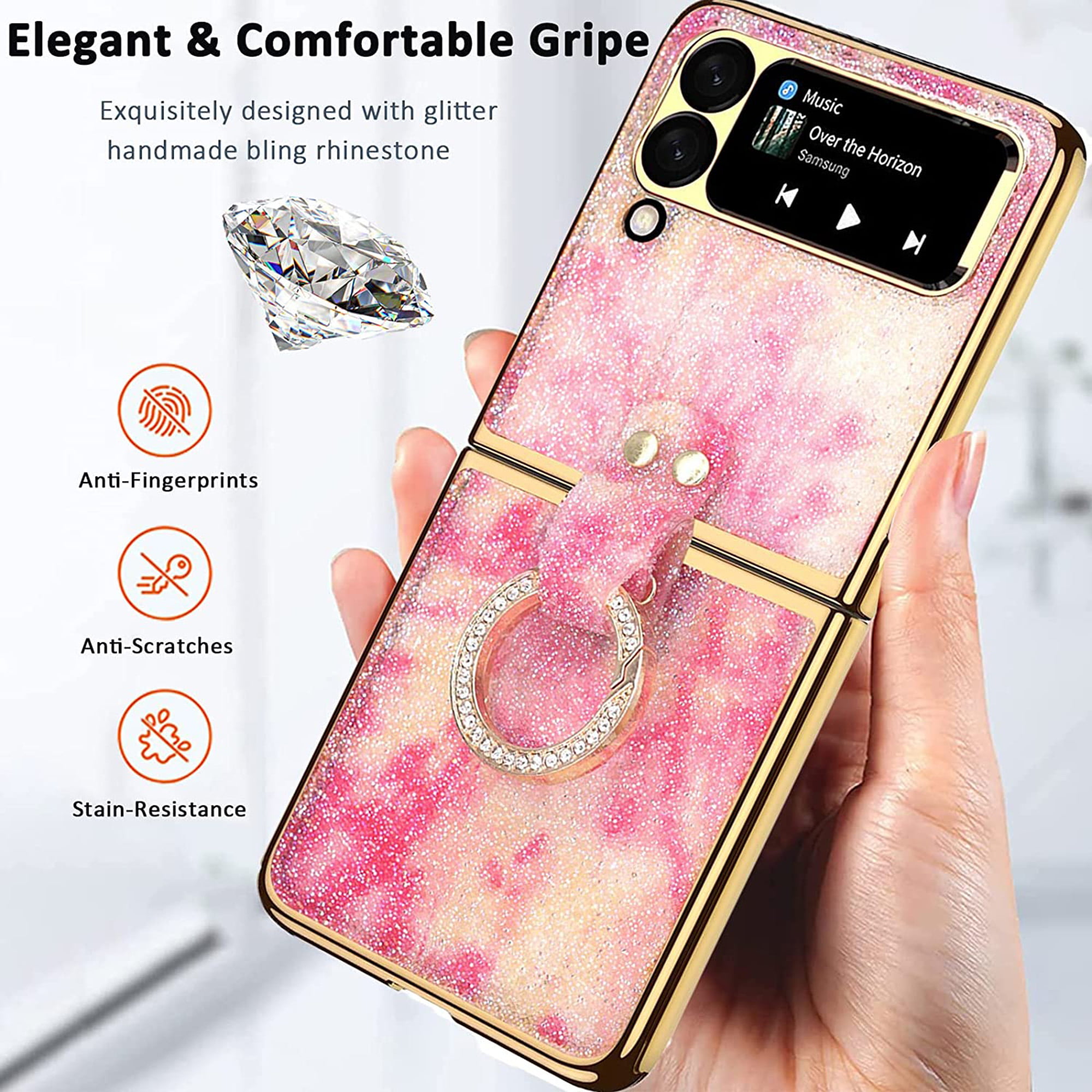 Dteck Crystal Glitter Compatible with Samsung Galaxy Z Flip 3 5G Case,  Bling Clear & Shockproof Protective Phone Cases Cute Thin Slim Cover for  Women Girls (Black) 