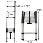 Steel Telescoping Ladder Heavy Duty 12.5 FT Collapsible Telescopic Ladder with Lock Mechanism 330lbs Max Capacity 3.8M