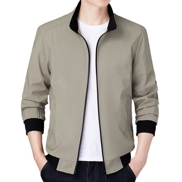 PENGXIANG Men Long Sleeve Autumn Winter Stand Neck Top Blouse Coat Jacket With Pockets