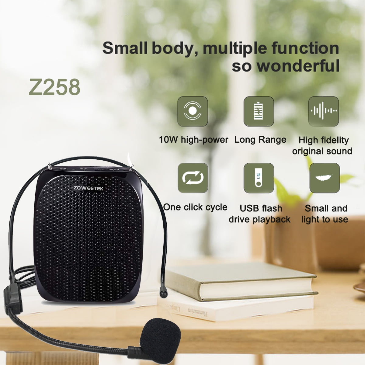 Zoweetek Mini Voice Amplifier for teachers with Wired Microphone Headset, Pa System Supports TF/USB for Teachers, Singing, Yoga, Training,Tour Guide