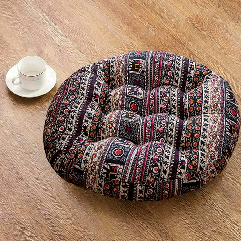 Round Bohemian Floor Cushion Pillow, Mandala Meditation Yoga