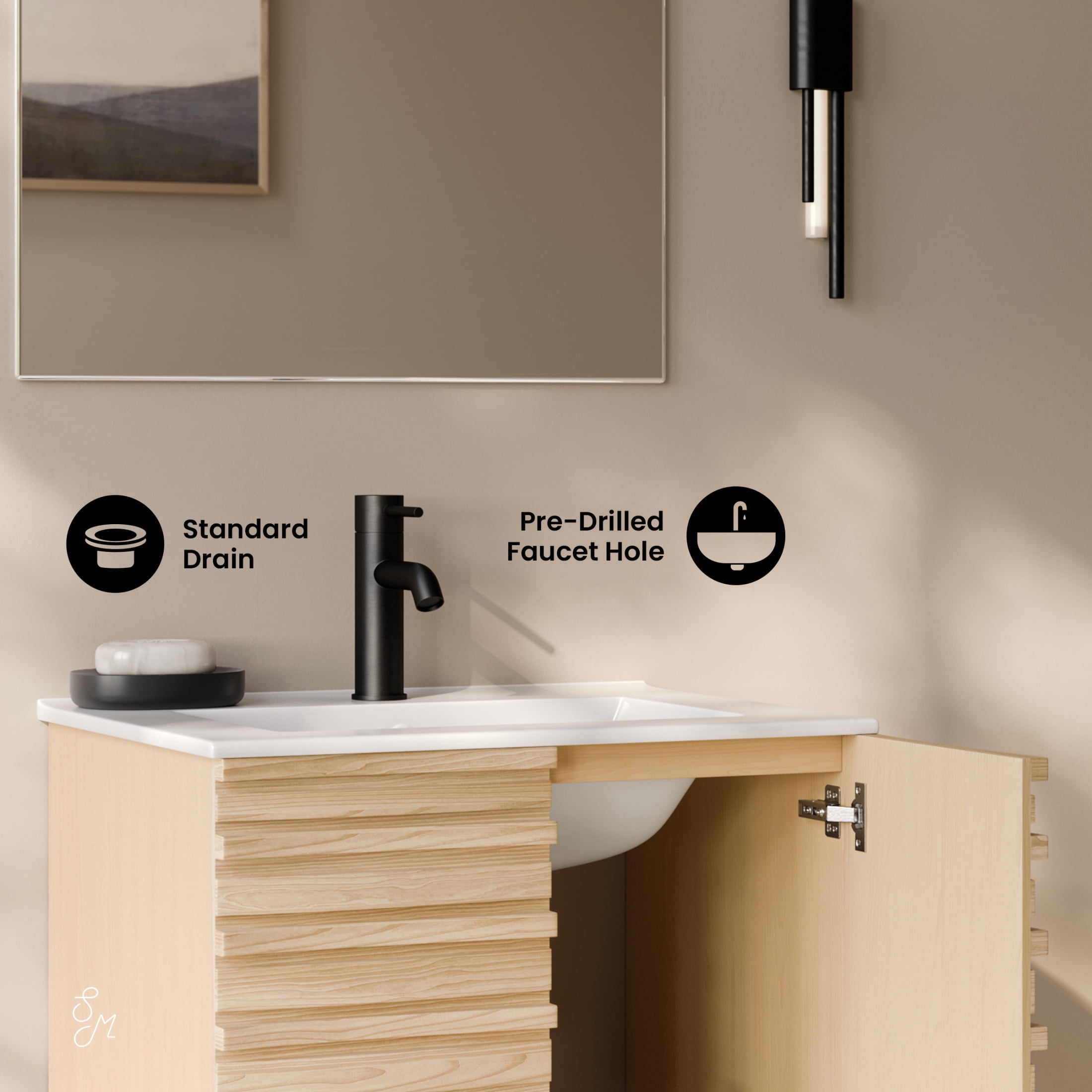 Cascade 24" Wall-Mounted Bathroom Vanity in Natural Oak with Sink Top