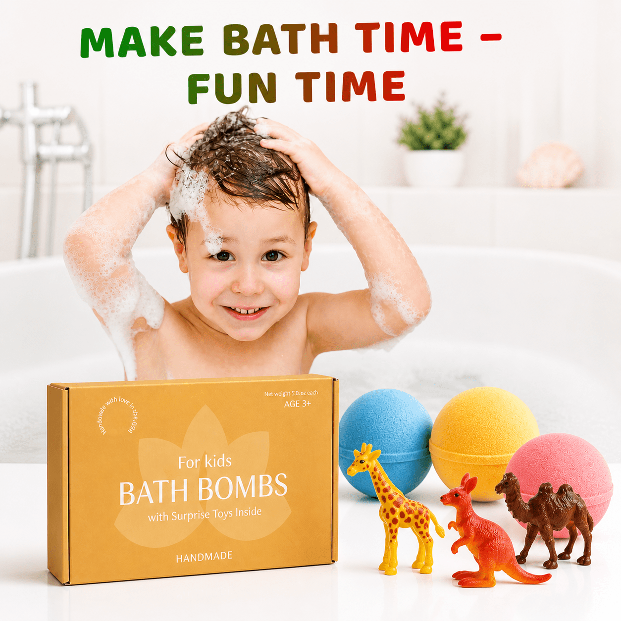 Big Bath Bombs for Kids with Surprise Inside Amazing Big Wild Animals Toys Handmade in USA Natural and Safe by Relaxcation