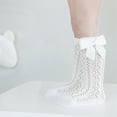thumbnail image 4 of Laklulu 4 pares de calcetines hasta la rodilla para niñas pequeñas, medias largas de malla con lazo, calcetines finos para bebés, 4 of 6
