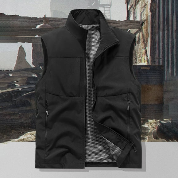 LOVZFMLL Jackets for Men Summer Men's Casual Fashion Solid Color Sleeveless Stand-up Collar Top Waistcoat