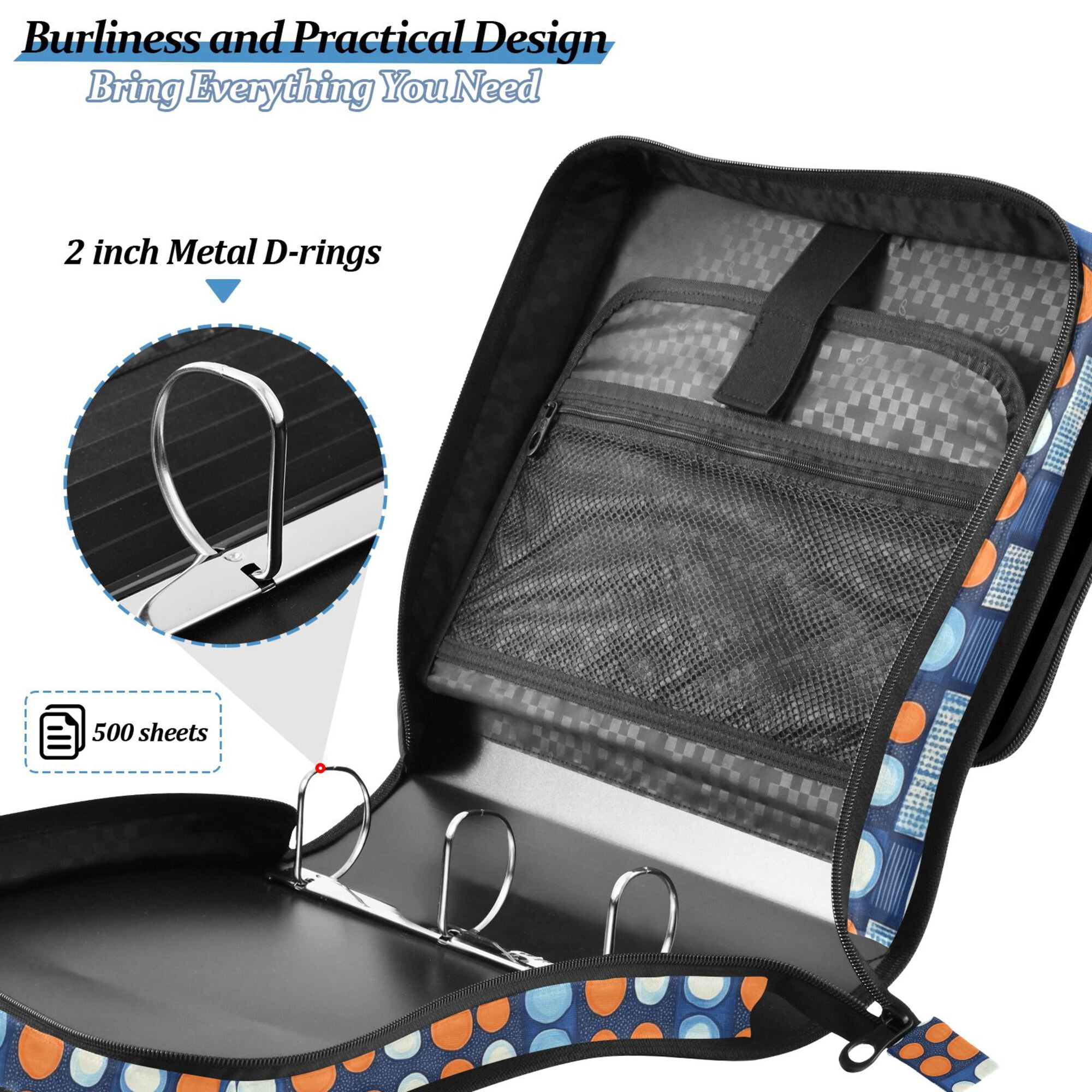FORMRS Zipper Binder with Shoulder Strap 2-inch Ring 500 Sheet Capacity File Bag, Modern Color Circle