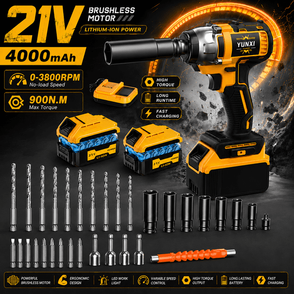 Impact Gun High Torque Electric Impact Driver Cordless Drill with Optional 21V Battery Sockets& for Home Car Tire