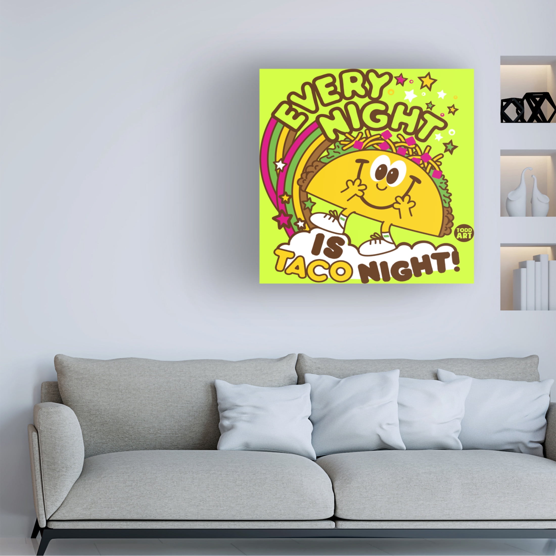 Canvas Wall Art - toddart 'Funshine Taco Night' Wall Art for Living Room, Bedroom, or Office Décor by Trademark Fine Art - 14 x 14 Inches