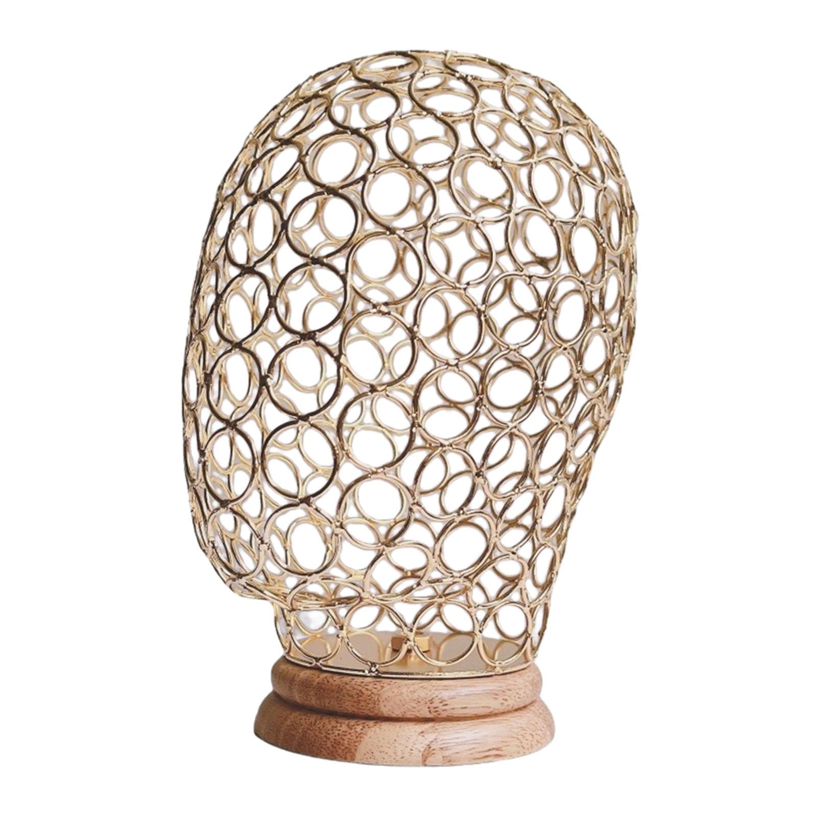 TOOYFUL , Holder with Wooden Base, Hat Display Stand, Metal Hollow Mannequin Head for Hats Jewelry Headphones s Gold