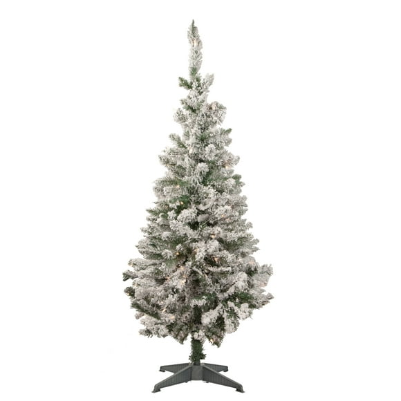 Northlight 4' Pre-Lit Flocked Pine Slim Artificial Christmas Tree, Clear Lights
