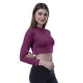 thumbnail image 4 of Moomaya Womens Basic Long Sleeve Solid Crop Tops Zipper Slim Fit Sports Summer T Shirt, 4 of 7