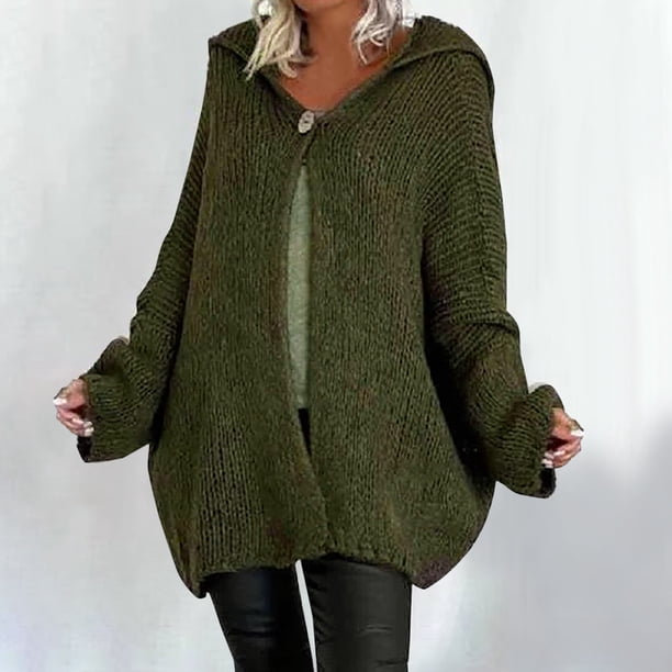 Pntutb Mujeres Casual Sólido Manga Larga Botón Con Capucha Cardigan Suéter Abrigo con bolsillos tops Flash Picks Pntutb Pntutb-5255