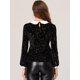 thumbnail image 4 of Allegra K Blusa de terciopelo con cuello Peter Pan y estampado de estrellas en contraste para mujer Negro L, 4 of 5