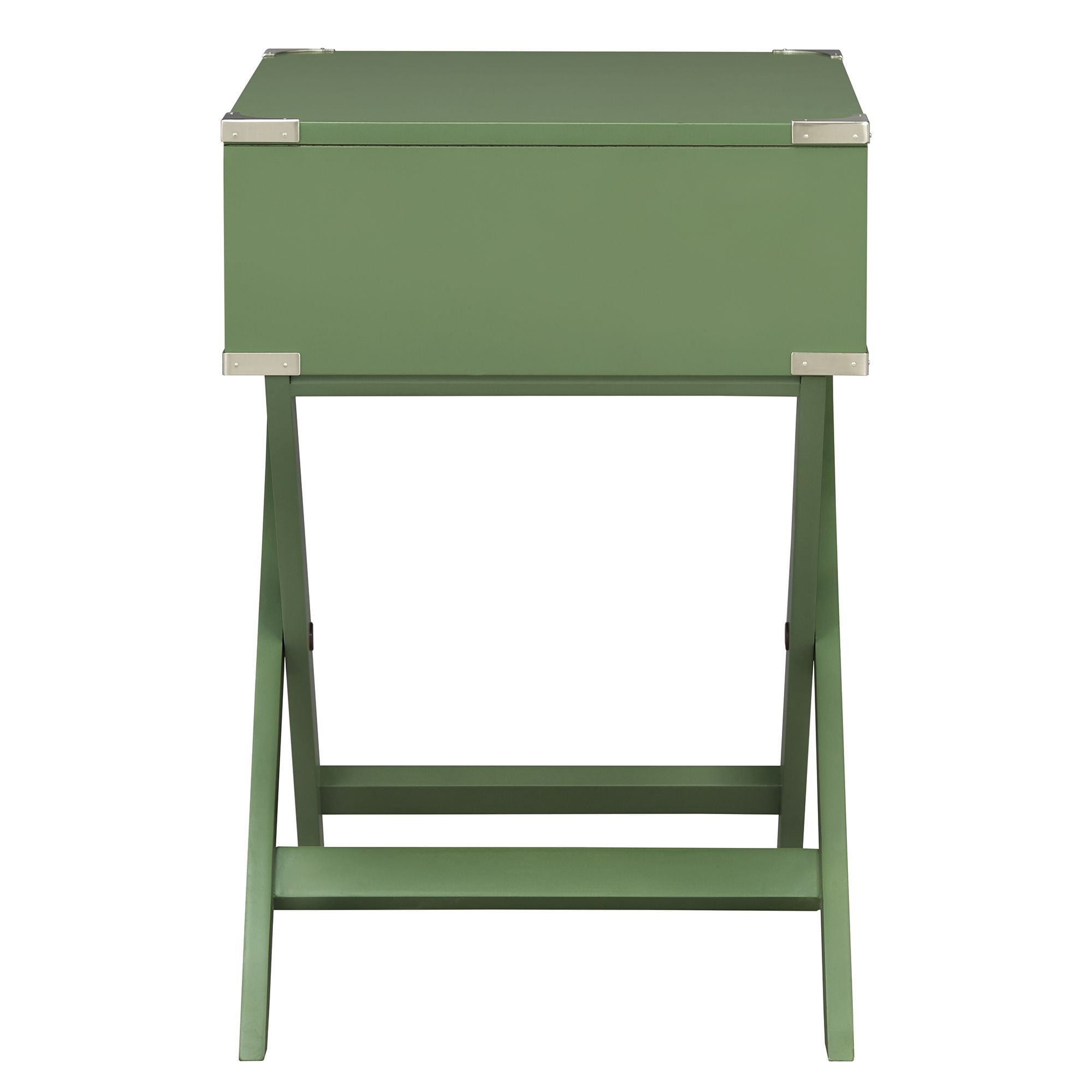 Weston Home Modern End Table with X-Base Legs and Drawer, Meadow Green