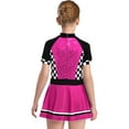 thumbnail image 4 of Yartina Kids Girls Racing Driver Dress Zipper Checkerboard Sequins Dress for Halloween Theme Party Hot Pink 6, 4 of 6