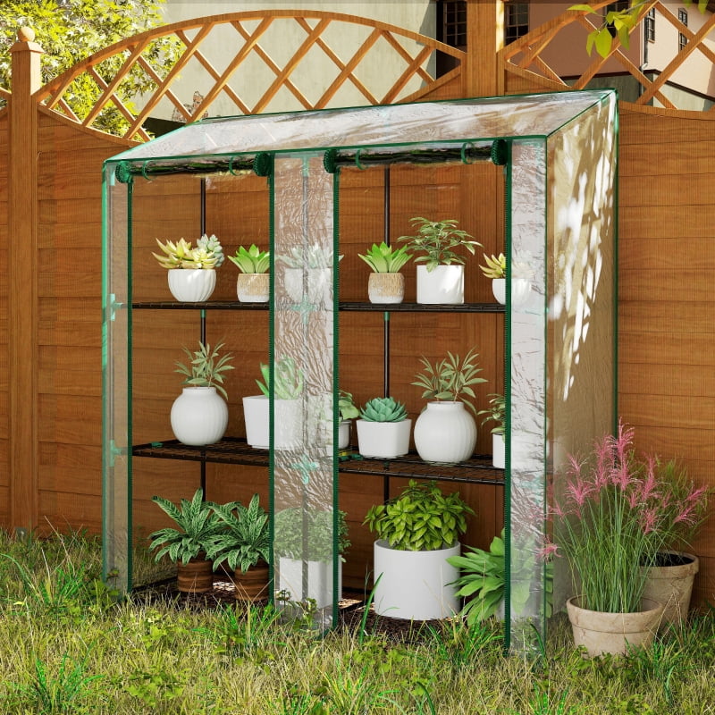 Alvantor Clear 57' L x 18' W x 59' H 3-Tier Mini Greenhouse with Roll-Up Doors