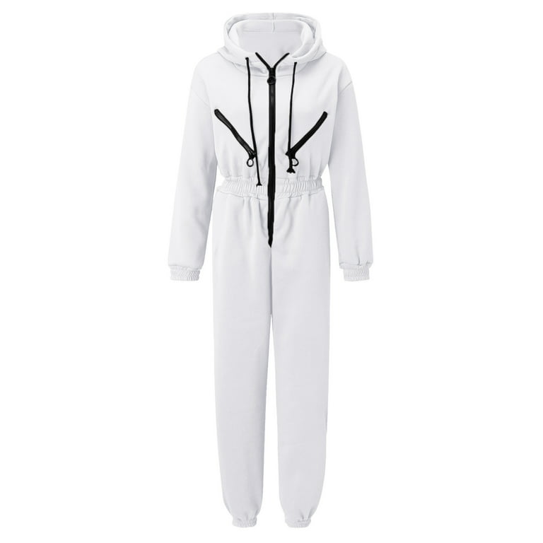 Ydkzymd Womens Jumpsuit Pajamas Under Graphic Hoodie Womens Shapewear  Bodysuit With Pee Hole Winter Sherpa Plus Size Plush Warm Rompers Fleece  Lined Long Sleeve Solid Color Zipper Overalls White 2XL 