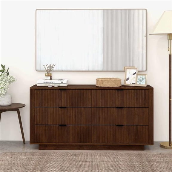 Ashcroft Furniture DRS00700601 Lola Mid Century Modern Dresser With 6 Drawers, Walnut