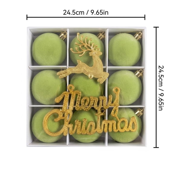 Velvet Christmas Ornaments 8cm, 9-Piece Deer Set in Gift Box, Rustic Holiday Tree Decor