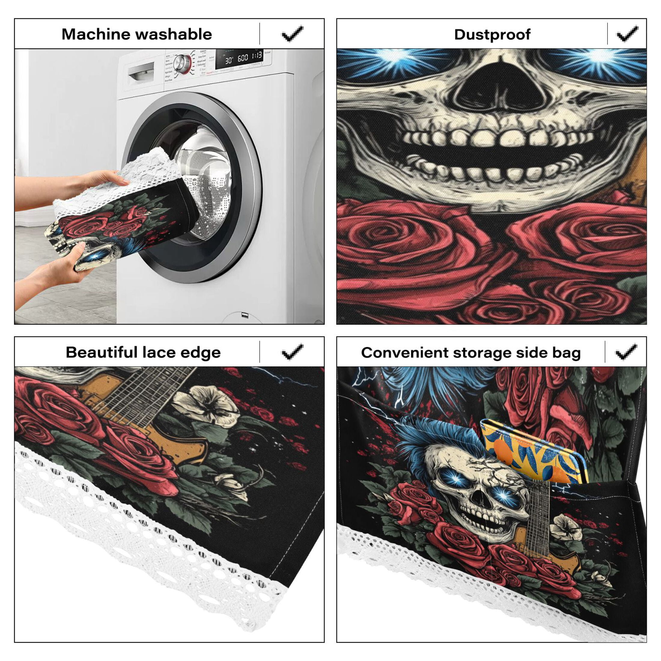 WOBOGO Blue Hair Skull Guitar Pattern Washing Machine Cloth Dryer Refrigerator Top Cover Protective Non-Slip Mat For Kitchen Laundry