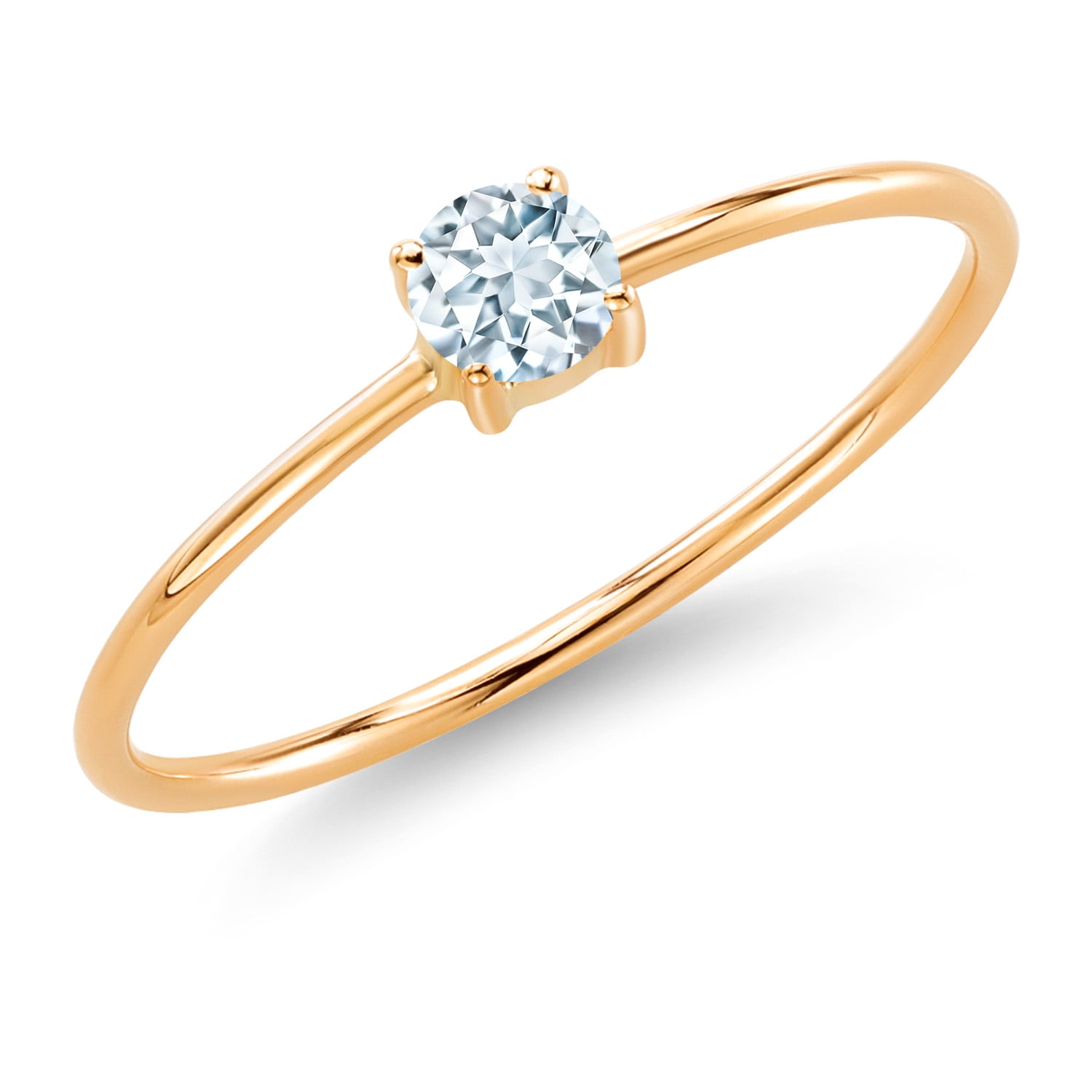 Gem Stone King 10K Yellow Gold Sky Blue Aquamarine Solitaire Engagement Ring for Women (0.17 Cttw, Round 3.5MM, Gemstone March Birthstone, Size 7)