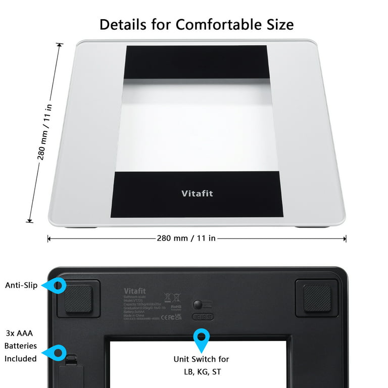 Vitafit Digital Body Weight Bathroom Scale, Over 20Years Scale Professional  Dedicating to High Accuracy Technology for Weighing, Crystal Clear LED and  Step-On, Batteries Included, 400lb, Silver 