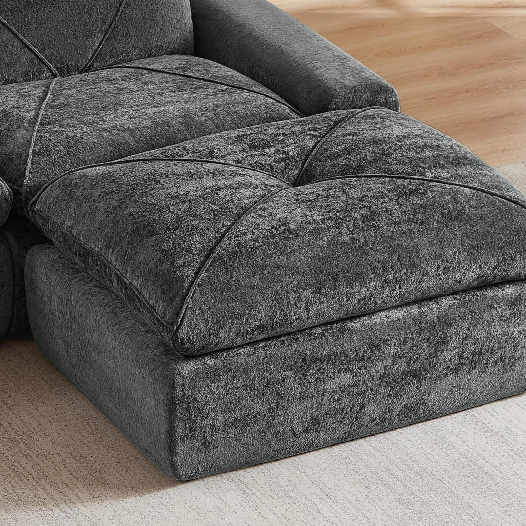 Sailvan Modern Chenille Sectional Sofa with Ottoman Modular Living Room Furniture Comfortable Deep Seat Couch for Families and Apartments Dark Gray