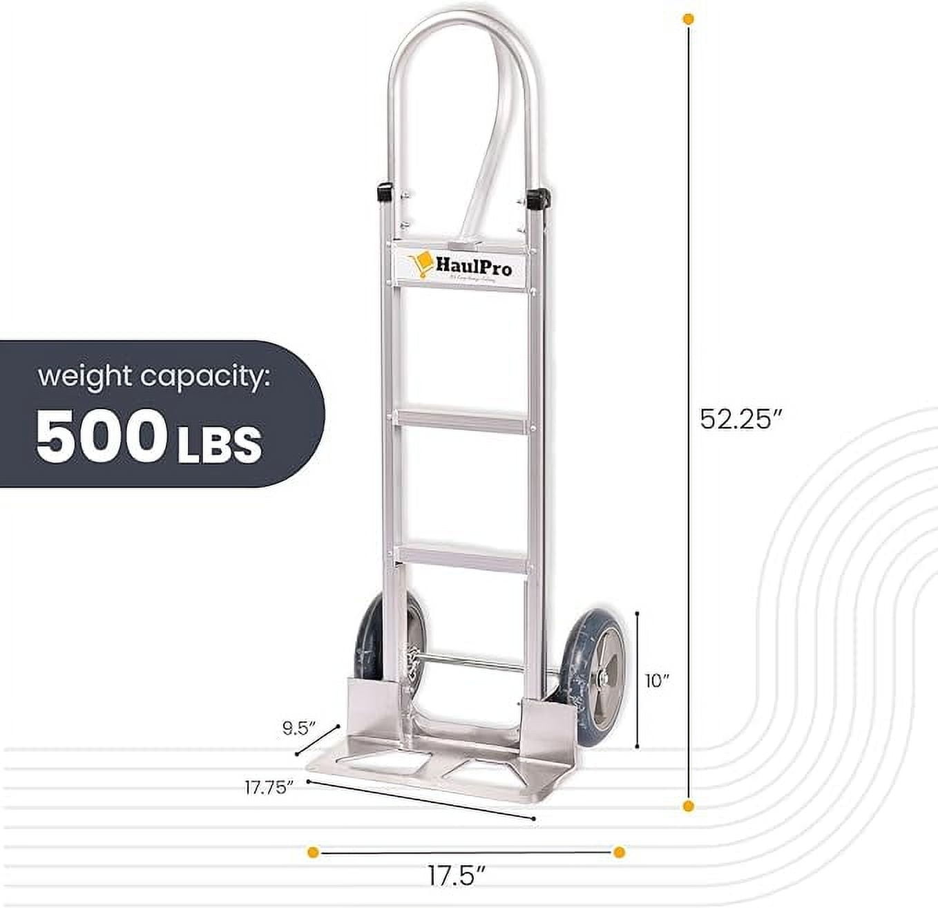 Heavy Duty Aluminum Hand Truck 500 lb – 10" Rubber Wheels, Vertical Loop Handle, Moving Dolly