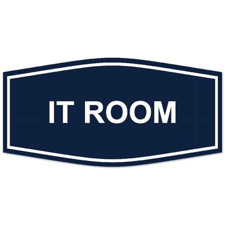 Signs ByLITA Fancy IT Room Sign - Laser-Engraved Lettering | Durable ABS Plastic | Vibrant Colors | Powerful Foam Tape (Navy Blue / White) - Small