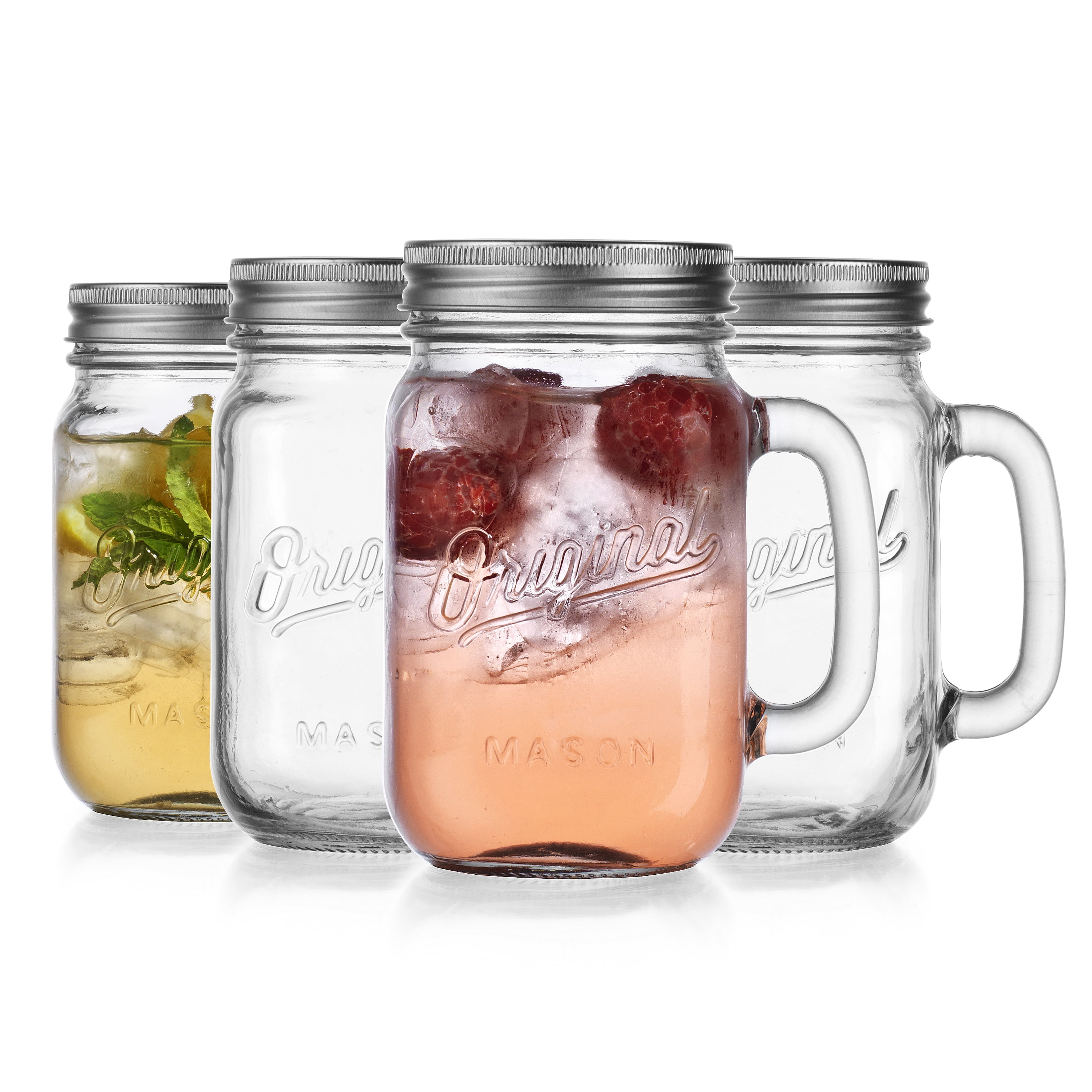  Glaver's Drinking Jars – Set of 6 Mason Jar Cups – 16 Oz Glass  Mugs with Handle, Ice-Cold Drink Glassware Logo – Jars Ideal for Cold  Beverages, Cocktails, Smoothies, Sodas, Juice. 