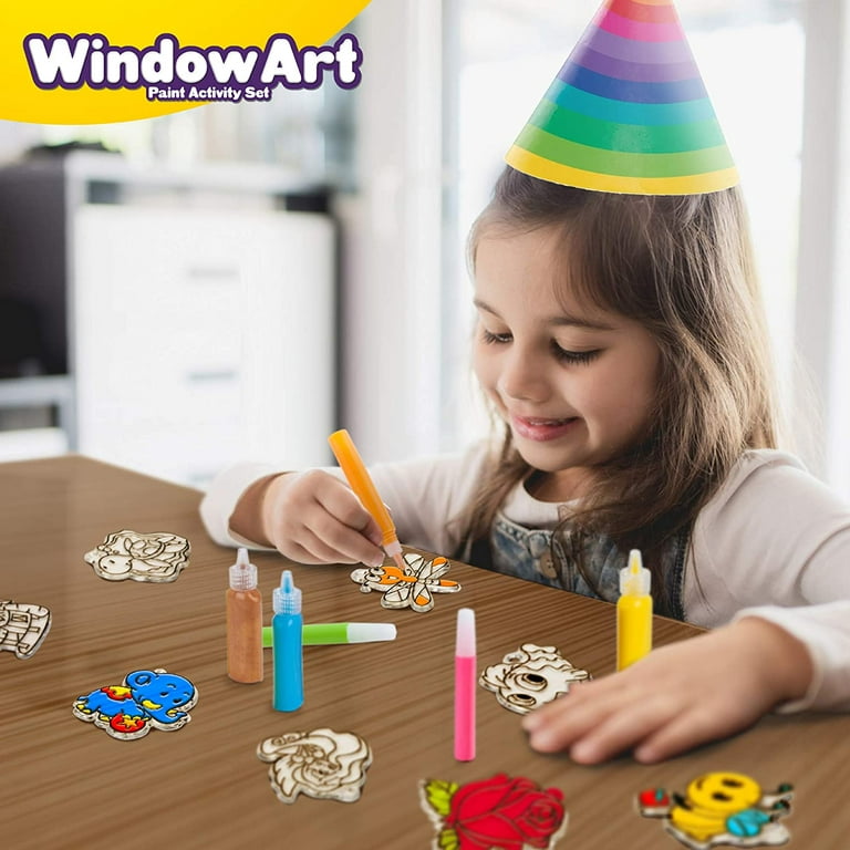 Window Paint Art Stickers Kit Kids – Children’s Make Your Own Fun Suncatchers Set – [24] Sun Catchers, [24] Suction Cups & [11]