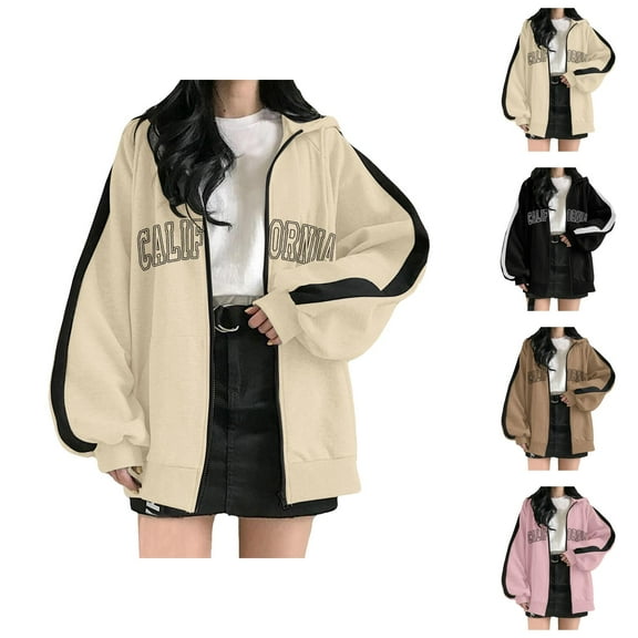 California Hoodies for Women 2025 Long Sleeve Zip Up Y2K Cute Hoodie with Pockets Hooded Sweatshirt Women Jacket