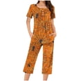 thumbnail image 1 of Jamicy Pyjama en Coton pour Femmes, Mignon, Confortable, Décontracté, Tenue de Détente, Imprimé d'Halloween, Col Rond, Boutons, Ensemble de Pyjama Capri, Pyjama d'Halloween, 1 of 4