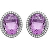 Platinum-Plated Sterling Silver Oval Single-Cut Amethyst Pave CZ Earrings