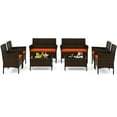 thumbnail image 1 of Patiojoy 8 Piece Patio Rattan Conversation Set Outdoor Wicker Furniture Set w/ Chair Loveseat & Tempered Glass Table Orange, 1 of 9