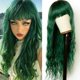 thumbnail image 1 of Long Wavy Hair Green Body Wave Wig With Bangs Dark Roots Green Wig Synthetic Loose Curly Wigs Full Machine Wig Cosplay Party Hair Wigs For Fashion Wom, 1 of 4