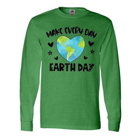 Inktastic Make Every Day Earth Day with Hearts and Stars Long Sleeve T-Shirt