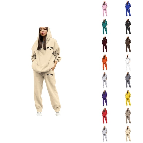New York Sweatsuits Women 2 Piece Outfit 2026 Fall Winter Casual Hoodie and Jogger Sweatpants Matching Set Streetwear