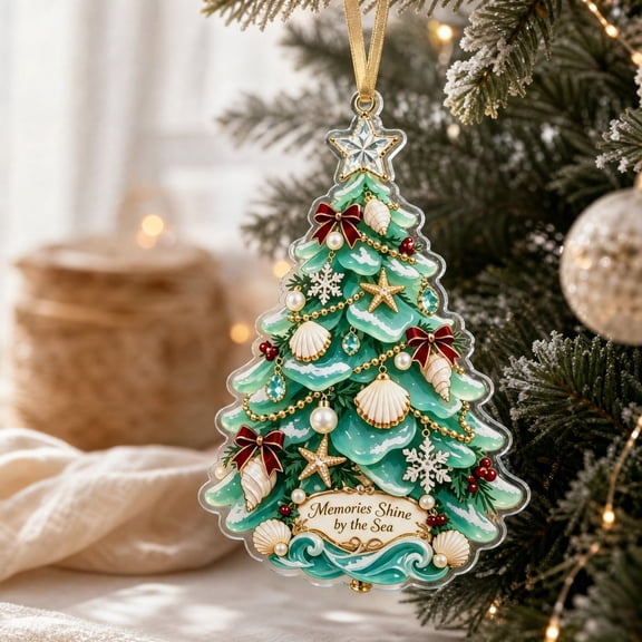 2D Acrylic Christmas Ornament Coastal Blue Tone Flat Hanging Tree Pendant Decor